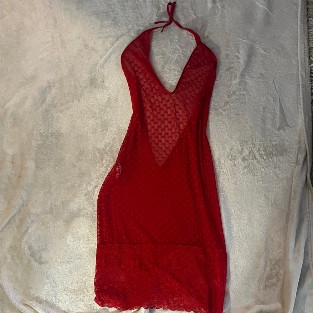 Red Halter Lace Dress